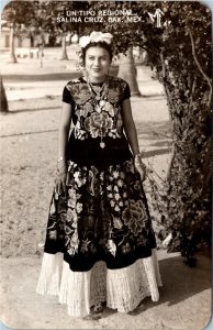 RPPC Postcard Mexico Salina Cruz Beautiful Woman in Regional Dress 1950s S115