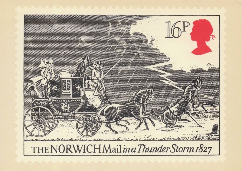 Norwich Victorian Mail Coach Norfolk In Disaster Weather Storm Painting Postcard