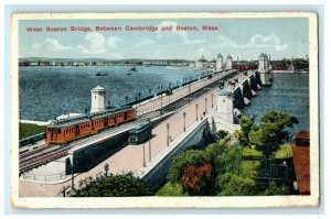 1916 West Boston Bridge Cambridge Boston Massachusetts Malden Trains Postcard 