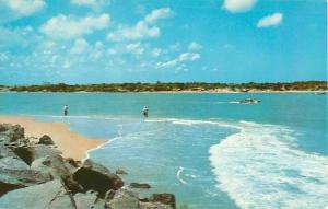 Florida Salt Water Fishermen at Beach at Canaveral Harbor Entrance Postcard