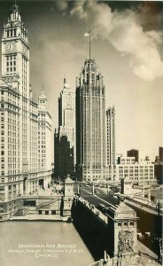 Chicago Illinois Michigan Avenue Bridge Wrigley 1940s Postcard Grogan RPPC 11123