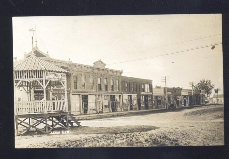 Rppc Alma Nebraska Downtown Main Street Scene Stores Real Photo