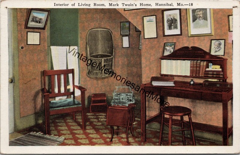 Interior of Living Room Mark Twain's Home Hannibal MO Postcard PC332
