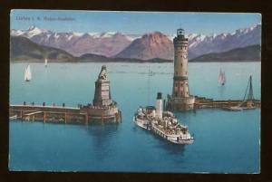 Lindau i. B. Hafen-Ausfahrt Germany Postcard Lighthouse