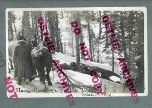 Bartle CALIFORNIA RPPC c1910 STAGE COACH ACCIDENT nr Mt. Shasta DEAD HORSE