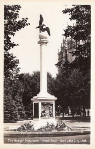 Postcard RPPC Seagull Monument Temple Block Salt Lake City UT