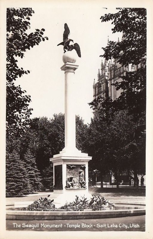 Postcard RPPC Seagull Monument Temple Block Salt Lake City UT