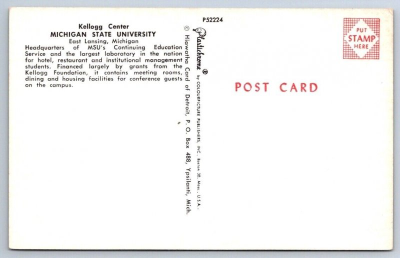 Kellogg Center, Michigan State University MSU, East Lansing MI, Vintage Postcard