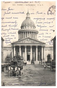 Le Pantheon Paris France Black And White Postcard Posted 1904