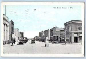 Kewaunee Wisconsin Postcard Ellis Street Buildings Road Classic Cars 1933 Posted