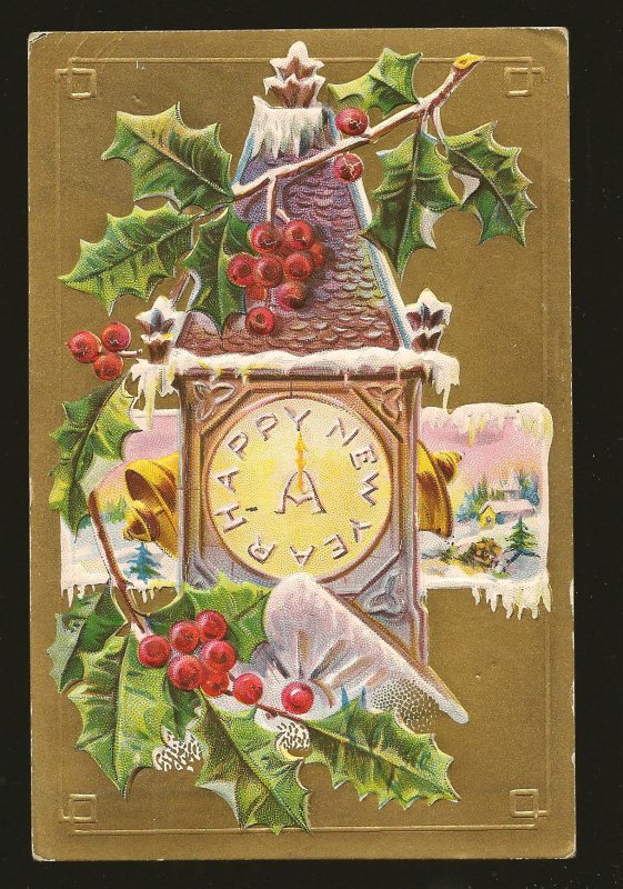 New Year Series No 21 Embossed Color Postcard Postmarked Barrie Ont 1910