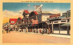 OLD ORCHARD BEACH, ME Maine  WHITE WAY Street Scene~Gordon's  c1940's Postcard
