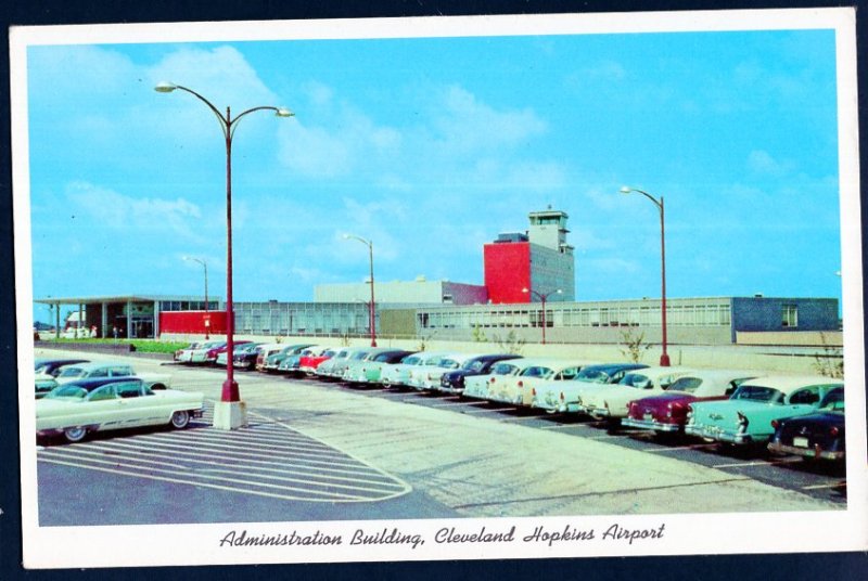 OH Administration Building CLEVELAND HOPKINS AIRPORT with 1950s cars Chrome