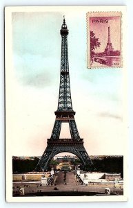 RPPC PARIS, France ~ EIFFEL TOWER 1950 Maximum? Tinted Real Photo Postcard