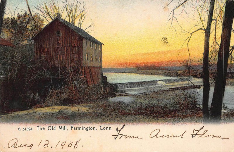 The Old Mill, Farmington, Connecticut, early postcard, used in 1908