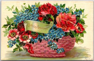Rose Forget-Me-Nots Basket Flower Birthday Greetings & Wishes Postcard