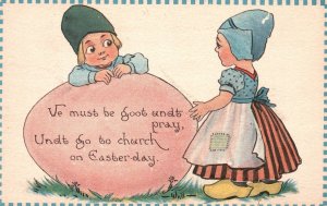 Vintage Postcard 1913 Easter-Day Giant Egg and the Two Girls Holiday Greetings
