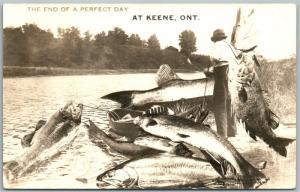 KEENE ONT. CANADA FISHING EXAGGERATED VINTAGE REAL PHOTO POSTCARD RPPC