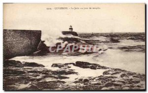 Old Postcard Quiberon La Jetee in the day of storm