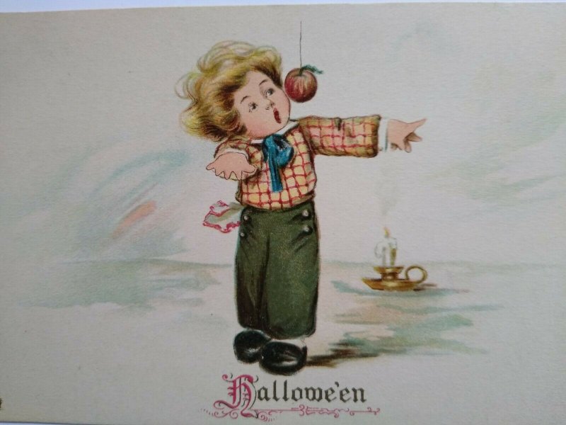 Vintage Halloween Postcard Tucks Series 803 Boy & Apple Unused Original Antique