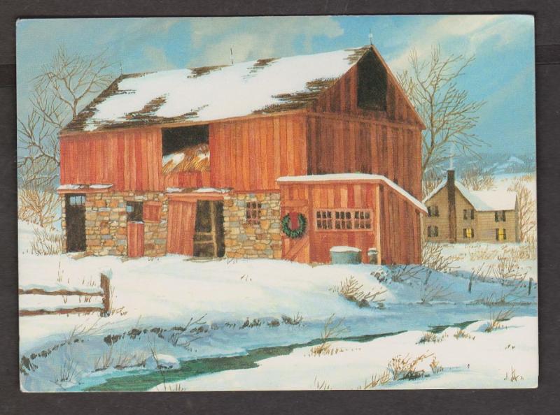 Folded Greeting Card Barn & House In Winter - Used