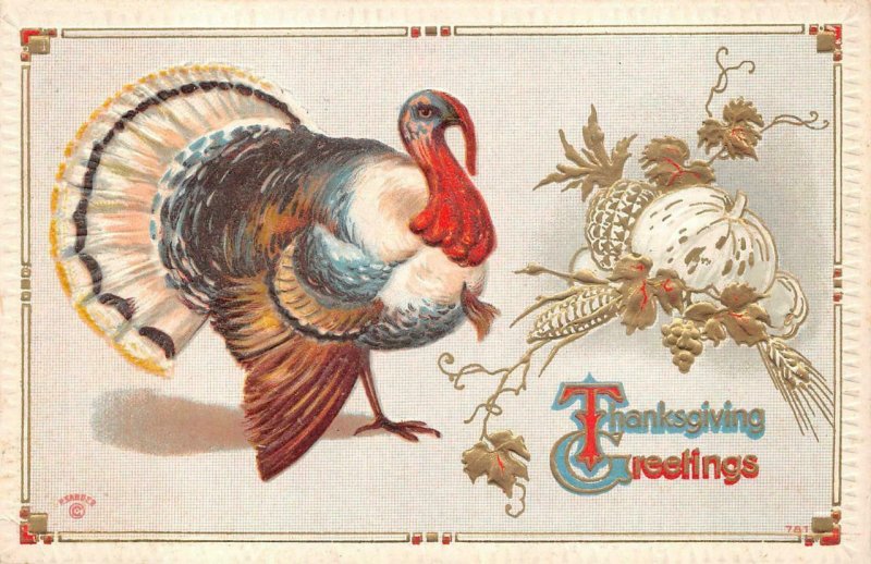 THANKSGIVING HOLIDAY TURKEY EMBOSSED POSTCARD 1914