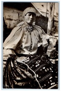 Woman Traditional Dress Hungary Peasant Unposted Vintage RPPC Photo Postcard