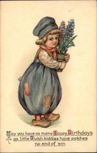 Tuck Dutch Boys Little Dutch Boy with Flowers c1910 Vintage Postcard