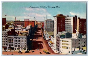 Winnipeg Manitoba Canada Postcard Portage and Main Street c1940's Vintage