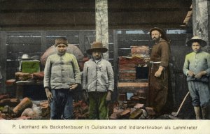 chile, Quilakahuin Indian Mission Station, Oven Builders (1910s) Postcard