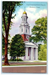 c1940 Exterior View First Congregational Church Danbury Connecticut CT Postcard