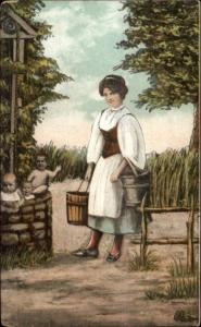 Baby Fertility Fantasy - Woman at Well c1910 Postcard rpx