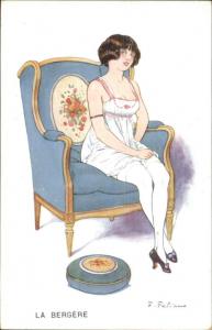 Fabiano - Sexy French Lady in Lingerie c1910 Postcard LA BERGERE