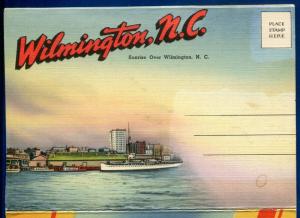 Wilmington North Carolina skyline 1940s linen postcard folder 