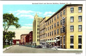 Rutland, VT Vermont  BARDWELL HOTEL & SERVICE BUILDING~Street Scene  Postcard