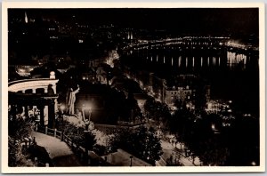 Budapest Hungary Megavilagitott Szt. Gellert Szobor Real Photo RPPC Postcard