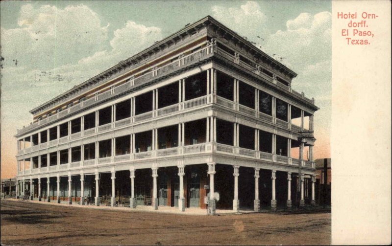 El Paso Texas TX Hotel Orndorff c1910 Vintage Postcard