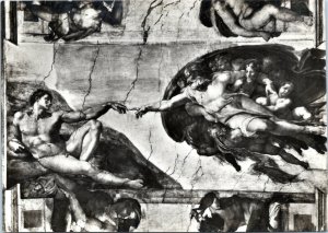 postcard Rome, Italy - Vatican City -  Sistine Chapel - The Creation of Man rppc