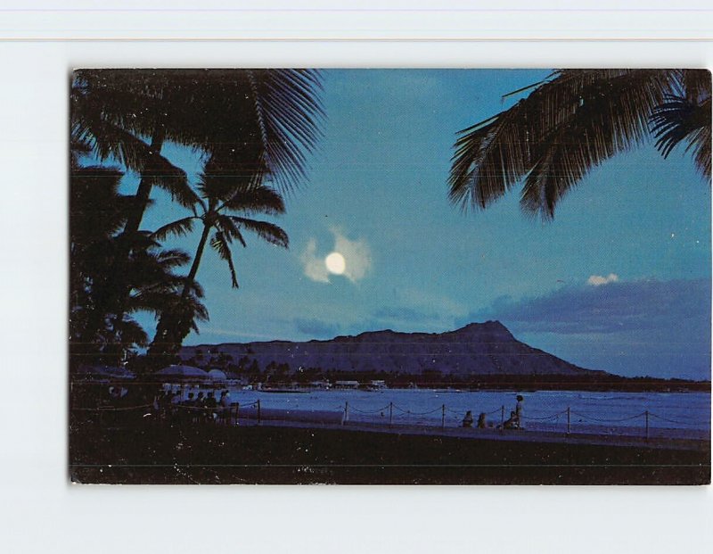 Postcard Moonlight Over Waikiki, Honolulu, Hawaii