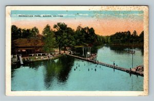 Macon GA, Recreation Park, Lake, Swimming, Boats, Vintage Georgia c1930 Postcard