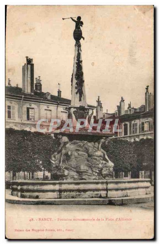 Old Postcard Nancy monumental Fountain Square Alliance