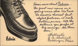 Baldwyn Mississippi Pedwin Shoes Shellnut Advertising Postal Card