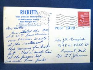 Postcard IL Chicago Ricketts Restaurant Vintage Linen