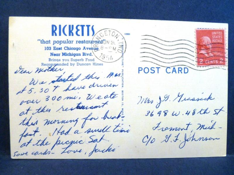 Postcard IL Chicago Ricketts Restaurant Vintage Linen