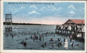 Pensacola Florida FL Bay View Park Beach Scene Vintage Postcard