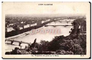 Old Postcard Perspective Lyon bridges on the Rhone