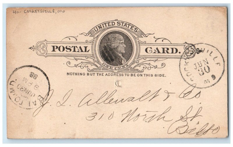 1888 Call Message Cockeysville Maryland MD Baltimore MD Posted Postcard 