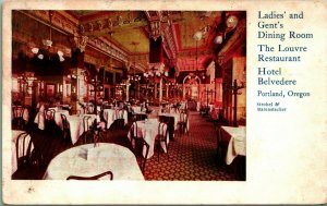 Louvre Restaurant Hotel belvedere Portland Oregon OR UNP UDB Postcard D8
