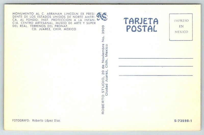 Abraham Lincoln Statue   Juarez   Mexico    Postcard