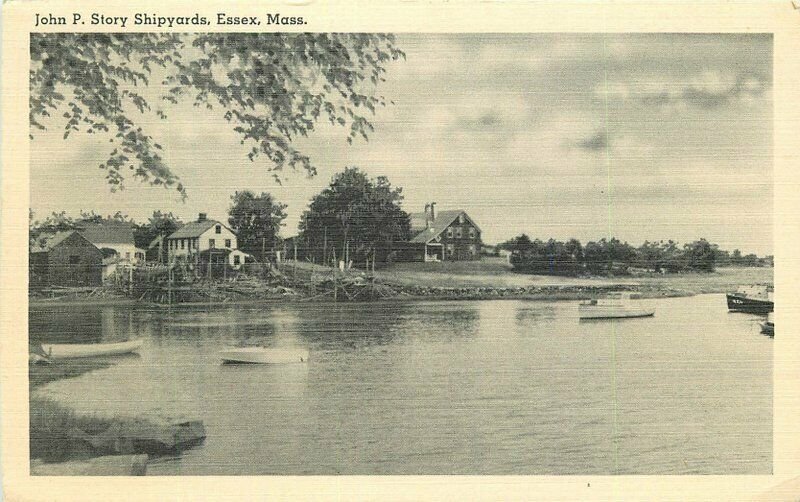 Essex Massachusetts John P. Story Shipyards Tichnor 1940s RPPC Postcard 12960